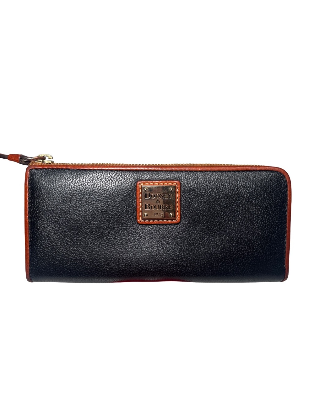 Dooney & Bourke Black with Brown Trim Zip-Around Leather Wallet